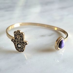 💜 Free Gift With Purchase From My Closet! Hamsa Hand Cuff Bracelet Gold Tone